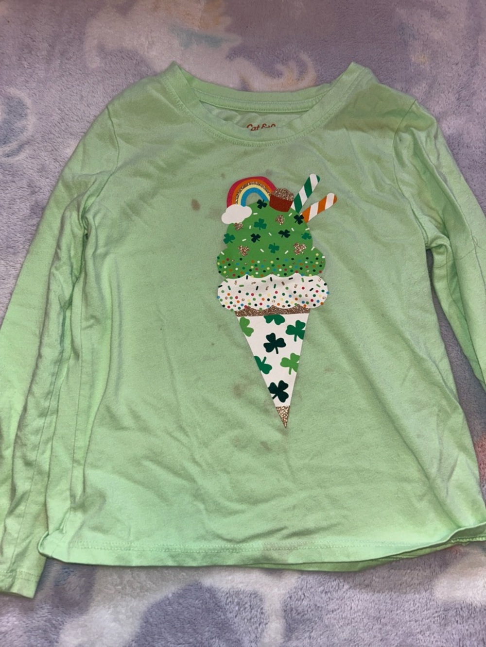 Cat & Jack Light Green Shamrock Ice Cream Graphic Long Sleeve Top